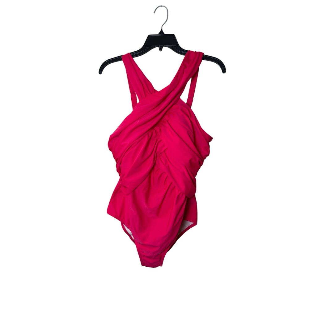 Swimsuits for all high neck wrap one piece swimsuit hot pink size 18